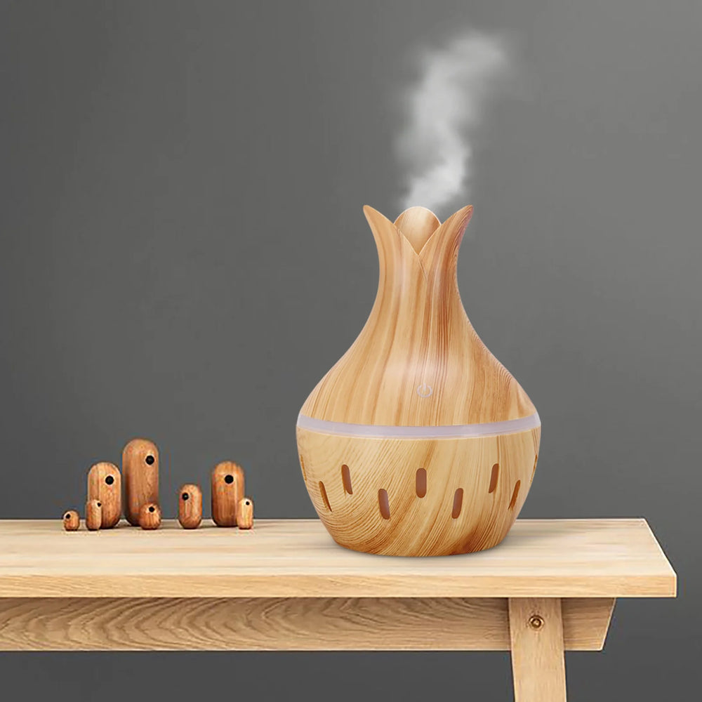Clearance Humidifiers for Bedroom 130Ml Led Essential Oil Diffuser Humidifier Aromatherapy Wood Grain Vase Aroma, Yellow