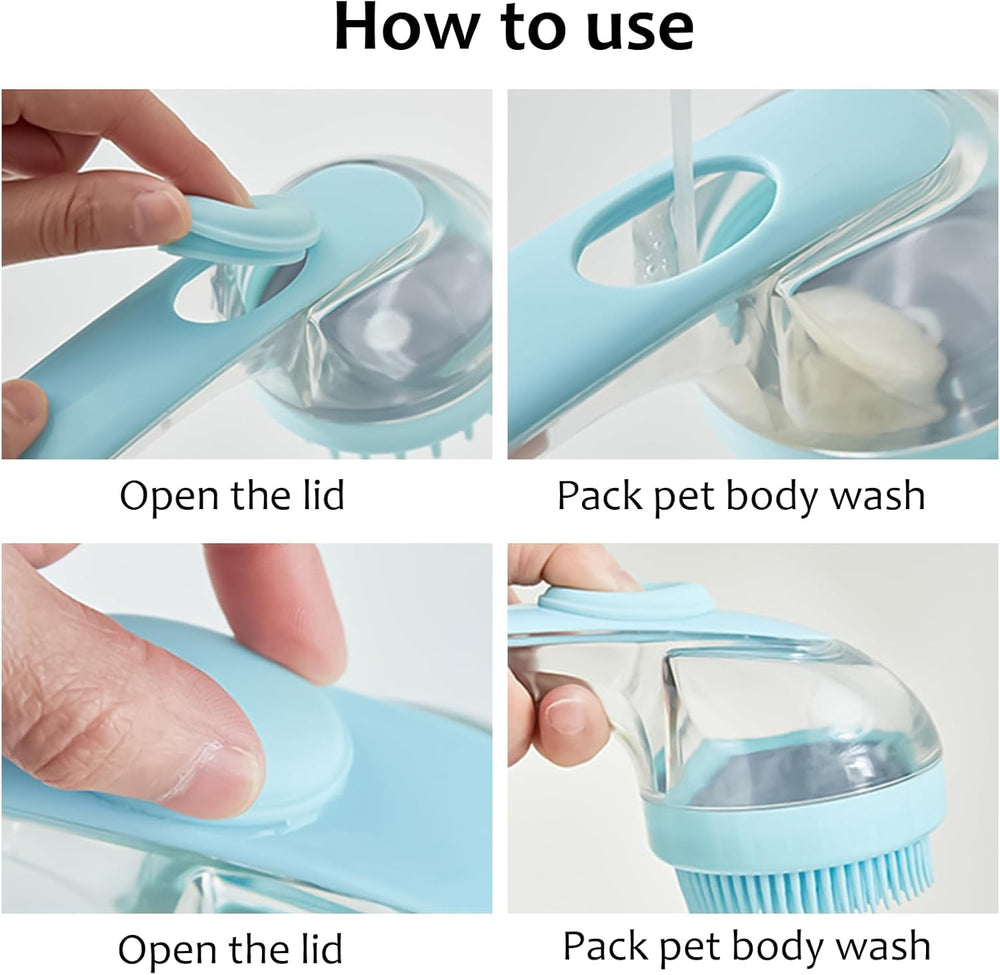 (6 Pcs) Pet Grooming Bath Massage Brush with Soap and Shampoo Dispenser Soft Silicone Bristle for Long Short Haired Dogs Cats Shower