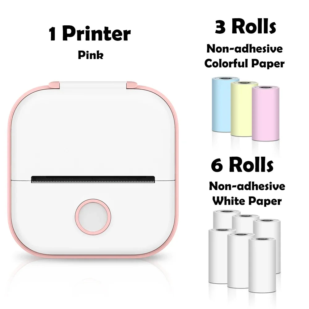 T02 Mini Thermal Printer Wireless Mini Pocket Printer, Adhesive Sticker Printer for DIY, Journal, Student Birthday Gift