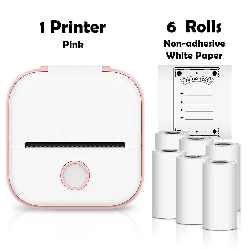 T02 Mini Thermal Printer Wireless Mini Pocket Printer, Adhesive Sticker Printer for DIY, Journal, Student Birthday Gift