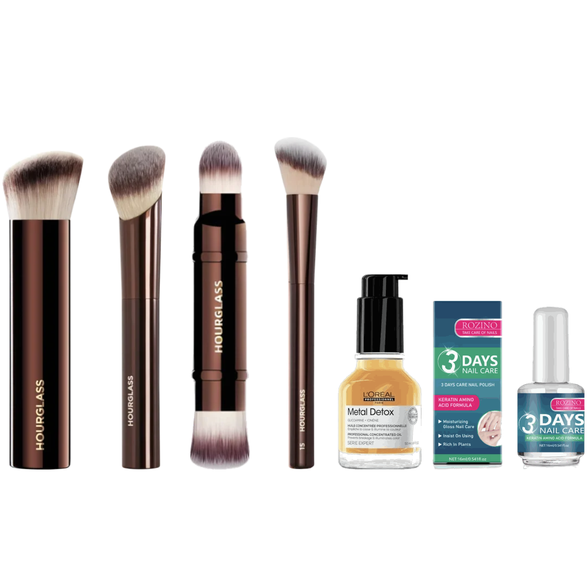 The Full Routine Set - 4 Hourglass Brushes + Metal Detox Hair Oil + Nail Care