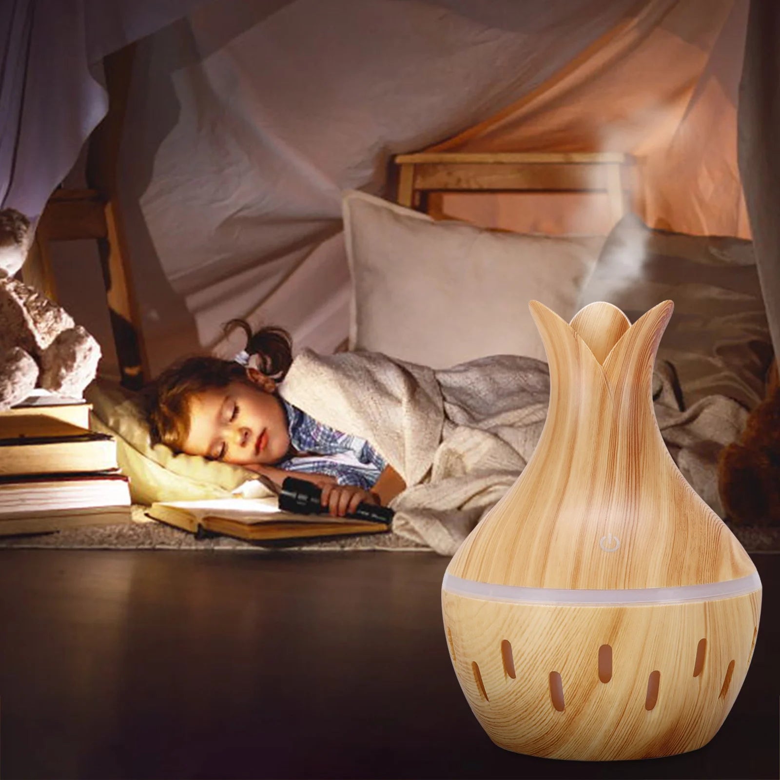 Clearance Humidifiers for Bedroom 130Ml Led Essential Oil Diffuser Humidifier Aromatherapy Wood Grain Vase Aroma, Yellow