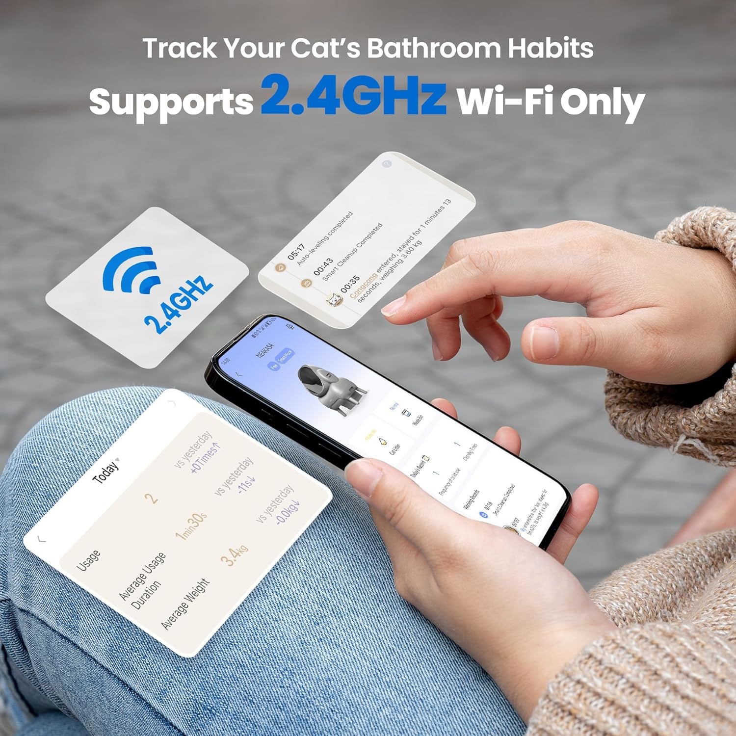 M1 plus Open-Top Self-Cleaning Cat Litter Box, Automatic Cat Litter Box with APP Control, Odor-Free Waste Disposal Includes Trash Bags