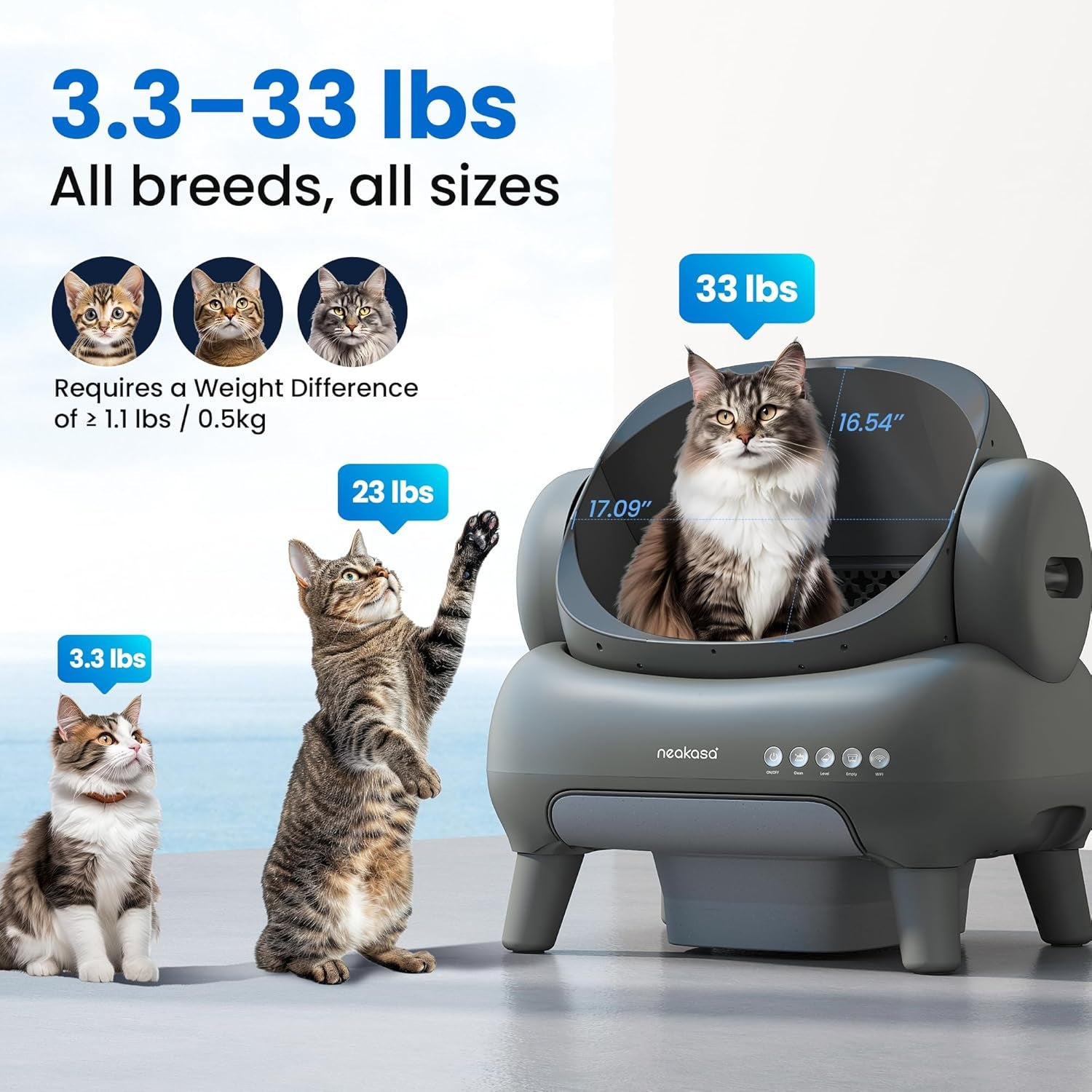 M1 plus Open-Top Self-Cleaning Cat Litter Box, Automatic Cat Litter Box with APP Control, Odor-Free Waste Disposal Includes Trash Bags