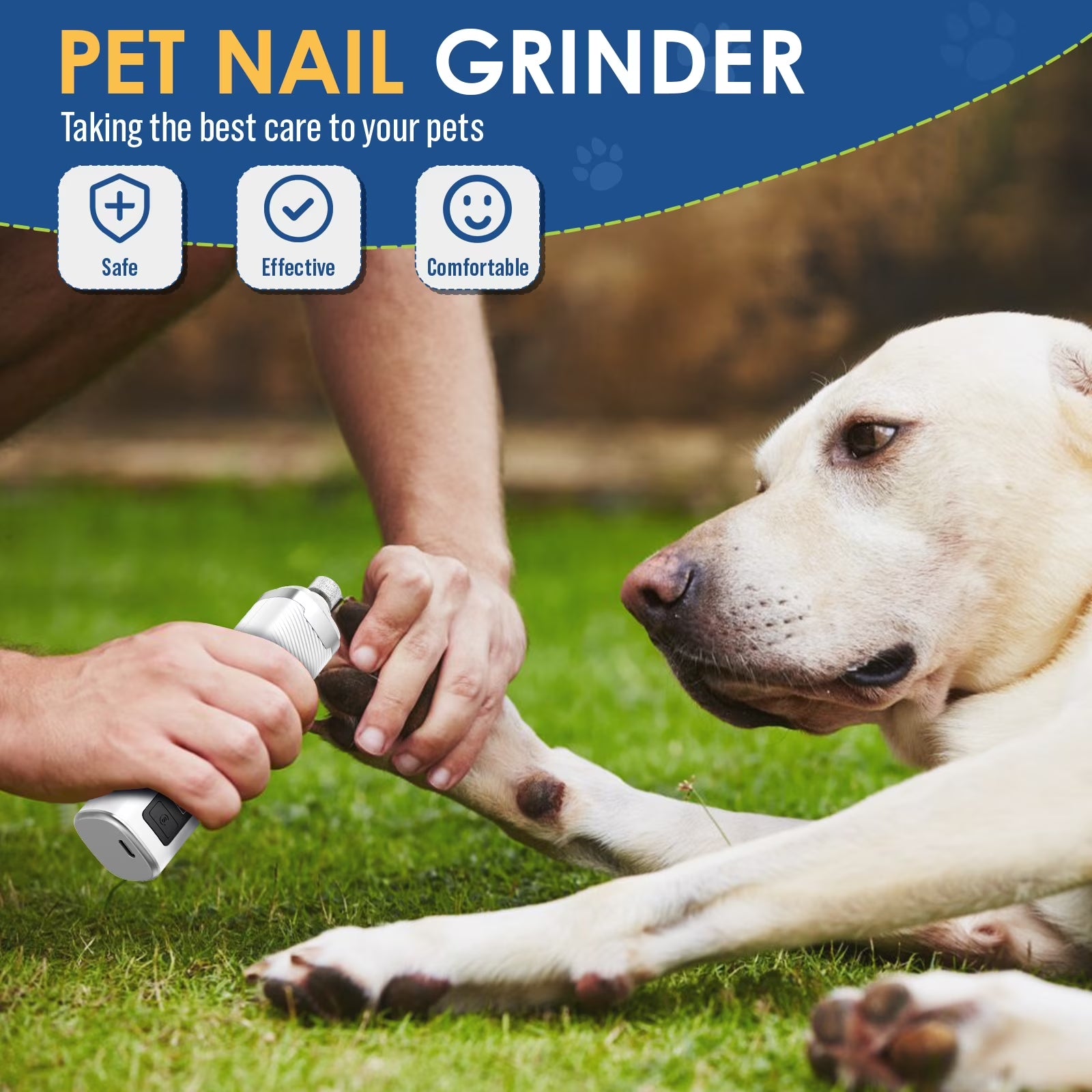 Dog Nail Grinder, Pet Nail Trimmer for Dog Cat with Lights, Low Vibration, LCD Display, Quiet 3 Speeds Electric Pet Nail Polisher, Clipper Grooming Tool for All Breed, White