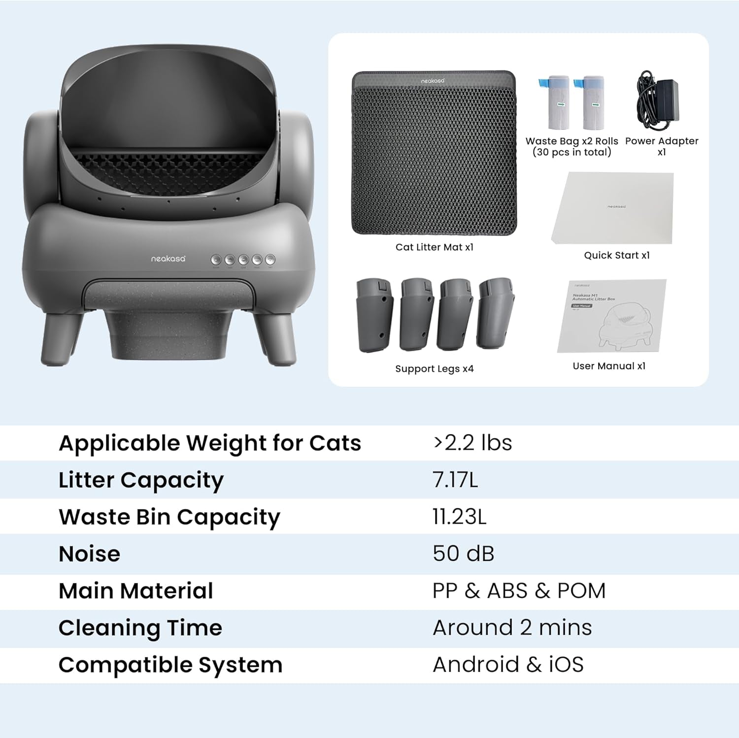 M1 plus Open-Top Self-Cleaning Cat Litter Box, Automatic Cat Litter Box with APP Control, Odor-Free Waste Disposal Includes Trash Bags