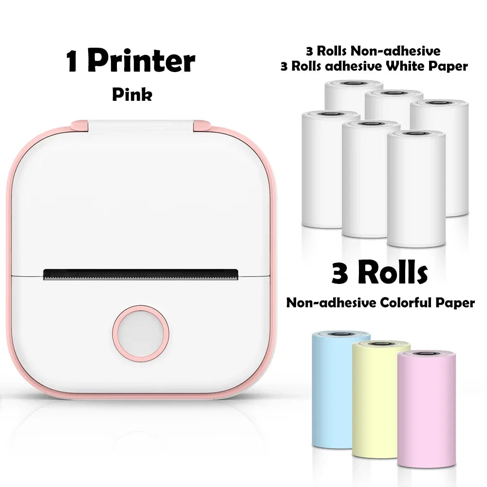 T02 Mini Thermal Printer Wireless Mini Pocket Printer, Adhesive Sticker Printer for DIY, Journal, Student Birthday Gift