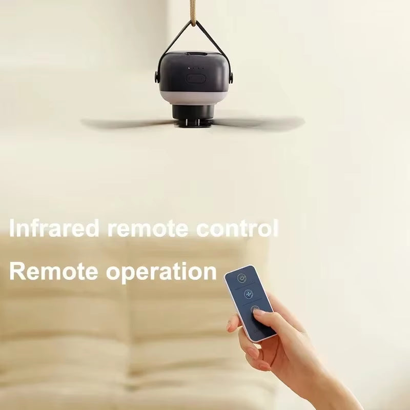 Portable Ceiling Fans Outdoor Camping Fan Tent Ventilator Cooler Rechargeable Electric Fan Remote Control LED Lighting
