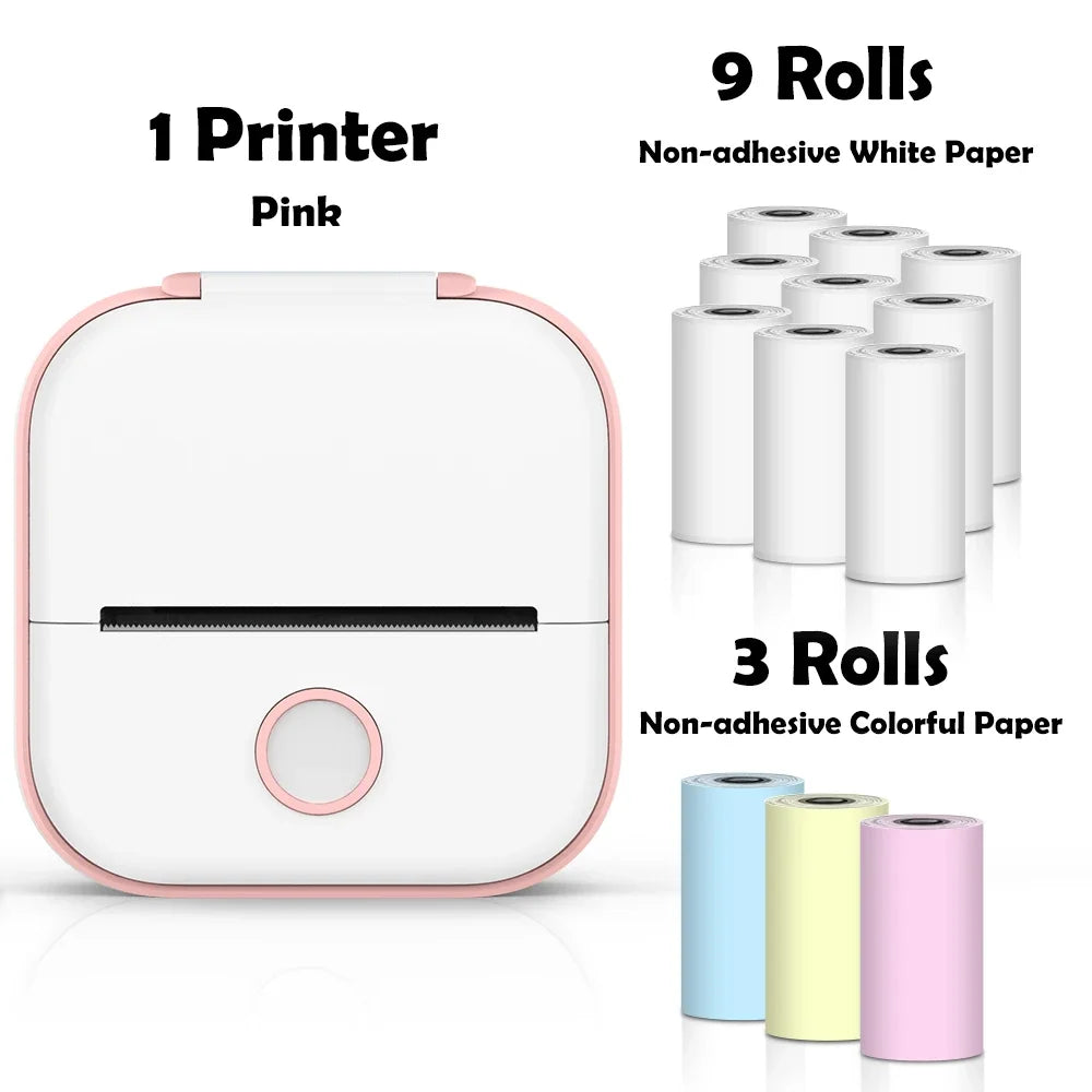 T02 Mini Thermal Printer Wireless Mini Pocket Printer, Adhesive Sticker Printer for DIY, Journal, Student Birthday Gift