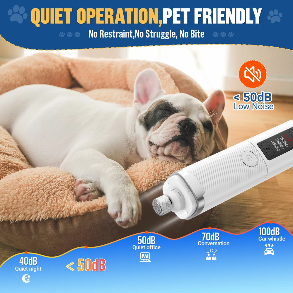 Dog Nail Grinder, Pet Nail Trimmer for Dog Cat with Lights, Low Vibration, LCD Display, Quiet 3 Speeds Electric Pet Nail Polisher, Clipper Grooming Tool for All Breed, White